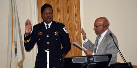 Denise Franklin being sworn in as deputy police chief